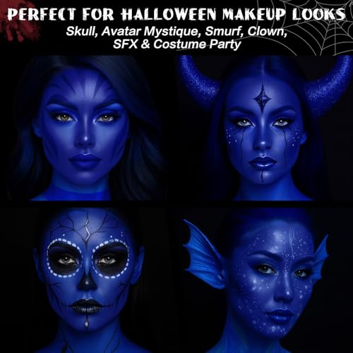 BOBISUKA Blue Face Paint Stick, Highly Pigmented Full Coverage Washable Cream Face & Body Paint for Halloween Avatar Mystique Alien Fantasy Cosplay SFX Makeup, Sports Eye Black Looks & Costume Party - color: Blue