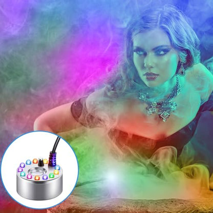 4 Pcs Halloween Mist Maker Fogger with Adjustable Fog Controller Small Ultrasonic Fog Machine Fountain Cauldron Water Garden Pond Foggers with 12 LED Light Flashes for Halloween Party