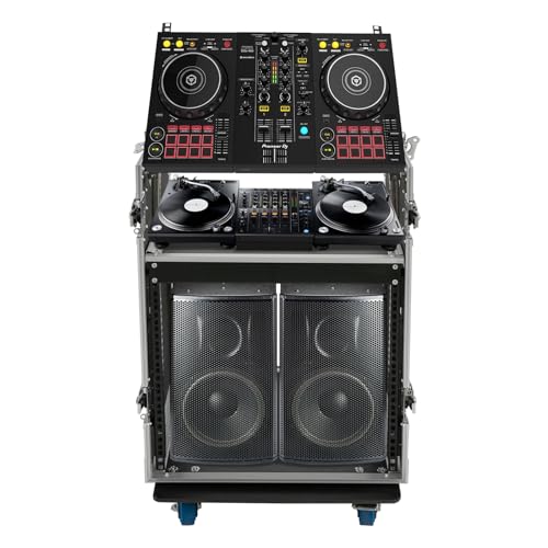 10U PA DJ Pro Audio Rack Road Case w/Slant Mixer Top, Heavy Duty Mobile Studio Equipment Cabinet, Network and Stereo Rack DJ Mixer Rack for Mixers & Live Sound - size: 10U / Side Tables