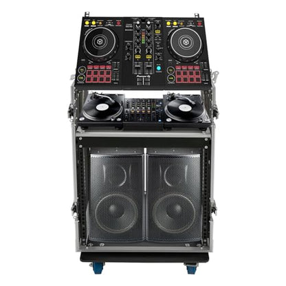 10U PA DJ Pro Audio Rack Road Case w/Slant Mixer Top, Heavy Duty Mobile Studio Equipment Cabinet, Network and Stereo Rack DJ Mixer Rack for Mixers & Live Sound - size: 10U / Side Tables