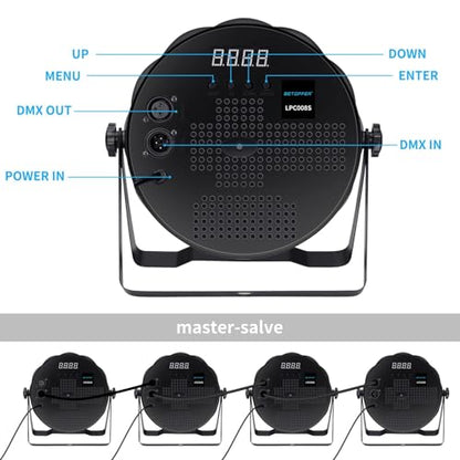 BETOPPER LED Par Lights 54 x 1.5W, RGB Stage Lights DMX DJ Lighting Sound Activated with Stand, Strobe Light & Wash Par Lighting DMX for Parties, Church, Wedding, Bars, 8 Pack