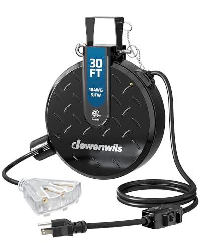 DEWENWILS Ceiling/Wall Mount Retractable Extension Cord Reel with 30FT Cord - color: Black