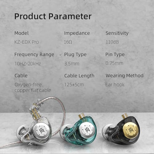 FEDAI KZ EDX Pro Wired Earbuds in Ear Monitor, IEM Ear Buds HiFi Stereo Sound Earphones with 1DD New 10mm Dynamic Driver Noise Cancelling Headphone with Detachable Cable (Cyan No Mic) - color: Green, size: No mic