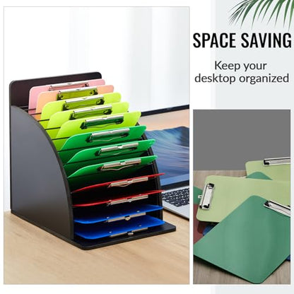 1 Pack Wooden Metal Clipboard Holder with Raised Side Panel,Black | Clipboard Storage Rack Back to School Supply for Classroom Office School Teacher, Clip Boards Not Included - color: Black