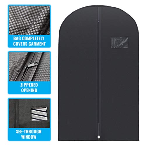Plixio Garment Bags Suit Bag for Travel and Clothing Storage of Dresses, Dress Shirts, Coats— Includes Zipper and Transparent Window (Black - 20 pack: 40") - size: Black - 20 Pack (40")