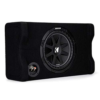 Kicker 48CDF104 Comp 10" Subwoofer Down-Firing Enclosure 4 Ohm (Renewed) | Loaded 10 inch sub and box combo ready to wire, floor-facing bass output, fits trunks and cargo areas, simple amp hookup