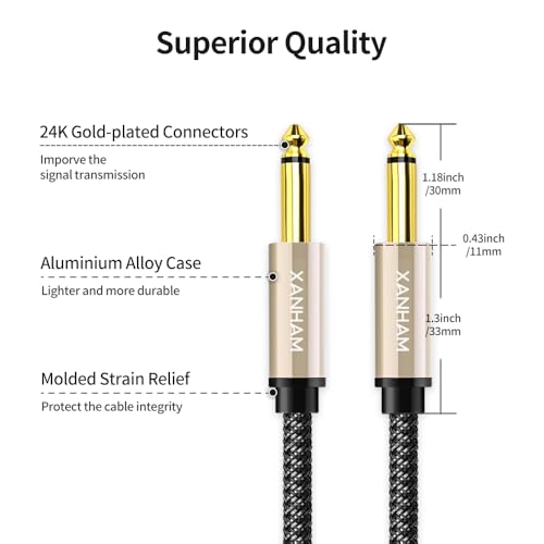 2-Pack 1/4 Inch TS Instrument Cable 16 Feet /5M Electric Guitar Cables Quarter Inch Mono Jack Cord for Electric Guitar, Mandolin, Bass AMP, Keyboard, Mixer, Equalizer - size: 16 Feet/5M