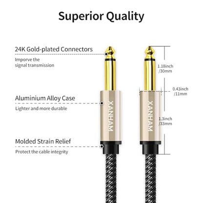 2-Pack 1/4 Inch TS Instrument Cable 10 Feet /3M Electric Guitar Cables Quarter Inch Mono Jack Cord for Electric Guitar, Mandolin, Bass AMP, Keyboard, Mixer, Equalizer - size: 10 Feet/3M