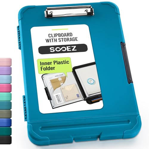 Sooez Reinforced Clipboard with Storage, Inner Plastic Folder Attached, Heavy Duty Plastic Clip Boards 8.5x11 with Pen Holder, High Capacity Nursing Clipboard for Teacher Office Home, Letter / A4 Size - color: Grey Blue