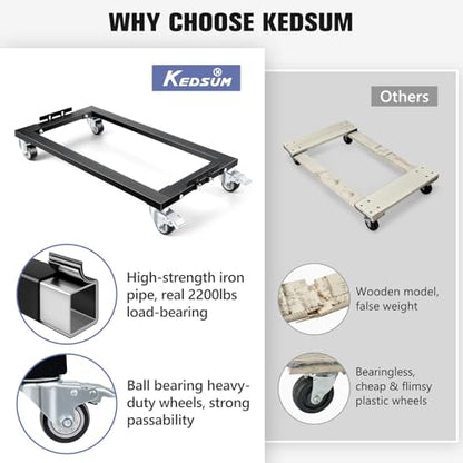 KEDSUM 2000LBS Furniture Dolly Heavy Duty Dolly with Reinforced Steel Frame | 4 Wheels with Brake, All Terrain & Anti-Slip Baffles for Home Moving, Garage, Warehouse, 31 x 17 in, 1 Pack - size: 31 x 17 inch