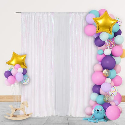 PartyDelight Iridescent White Sequin Backdrop Curtains 2x8ft 2 Panels - color: Iridescent, size: 24"W x 96"L (Pack of 2)