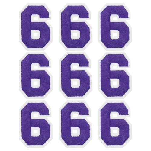 MECCANIXITY Iron on Number Patches 2" Number 6 Iron on Embroidered Patch Sew on Letter Stickers Applique for Repairing Clothing Jeans Shoes Hats DIY(Purple, Pack of 9) - style: Number 6
