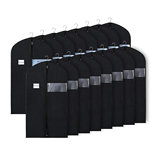 Univivi Garment Bag Suit Bag for Storage and Travel, 40 Inch, Set of 16 | Travel Bag with Zipper and Transparent Window, Non-woven Fabric, Foldable Washable Suit Cover for Jacket, Suits, Coats, Shirt - size: 24'' x 40''- 16 pcs-NWF