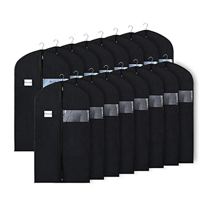 Univivi Garment Bag Suit Bag for Storage and Travel, 40 Inch, Set of 16 | Travel Bag with Zipper and Transparent Window, Non-woven Fabric, Foldable Washable Suit Cover for Jacket, Suits, Coats, Shirt - size: 24'' x 40''- 16 pcs-NWF