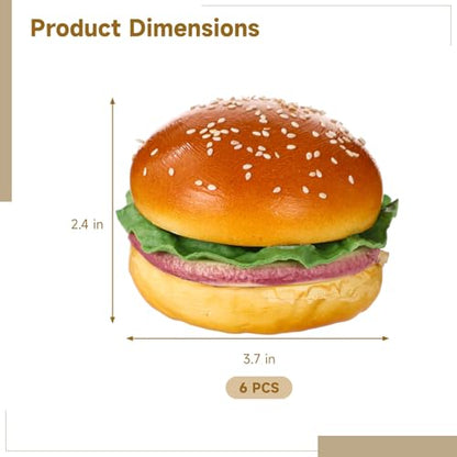 6 Pcs Artificial Hamburgers, Realistic Fake Food Model, 3.7 x 2.4 in, Vibrant & Lifelike Design, Versatile Photography Prop, Great for Display, Photography Prop