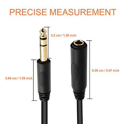 Tisino 1/4" TRS Extension Cable, 1/4" Headphone Cord Extender, 10 FT | 6.35mm Headphone Extension Cable for Guitar, Amp, Speaker, Gold-Plated 1/4" TRS Male to Female Quarter Inch Audio Jack Cord - size: 10 feet