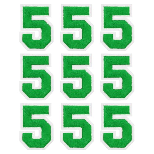 MECCANIXITY Iron on Number Patches 2" Number 5 Iron on Embroidered Patch Sew on Letter Stickers Applique for Repairing Clothing Jeans Shoes Hats DIY(Green, Pack of 9) - style: Number 5