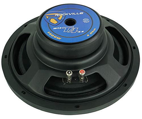 Rockville W12T4S4 12" SVC 4-Ohm Slim Car Subwoofer, 1400W, 2-Pack | CEA-2031 Compliant, 2" Voice Coil, Strontium Magnet, Butyl Surround, Steel Basket, Chrome Terminals, 3.7" Depth, 34Hz-500Hz