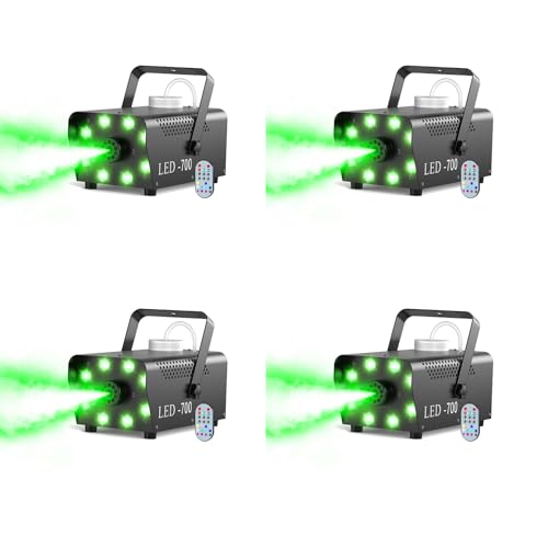 700W Professional Smoke & Fog Machine with 14 Color LED Lights – Wireless Remote Control, Continuous Spray, Durable Design – Perfect for Halloween Weddings Party Event, 4 Pack - color: 4 Pack