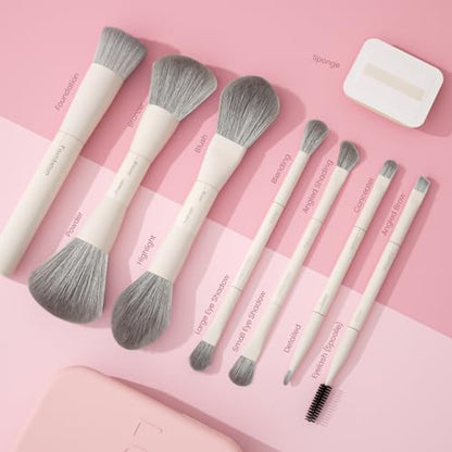 LULUCOLORS Blush Pink 13 in one Dual-Ended Makeup Brush Set with Sponge - color: Blush Pink