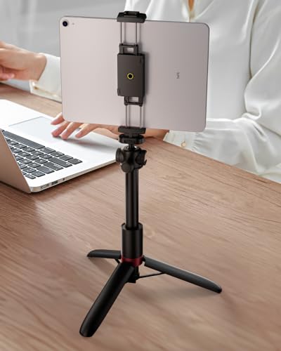 KraftGeek Phone iPad Mount for Tripod, Phone Holder for Capsule Music Stand | Fits 4.7"-13" Phones & Tablets, 1/4" Mount for Tripods, Cold Shoe for Light & Mic, Universal 1/4" Screw Adapter