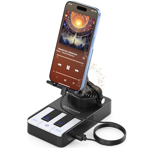 JTEMAN Cell Phone Stand with Bluetooth Speaker and Charging Stand,Piano Keys Design,Music Lovers & Teacher Gifts,Birthday Gifts for Men Women Dad Mom,Cool Tech Gadgets-Black - color: Black