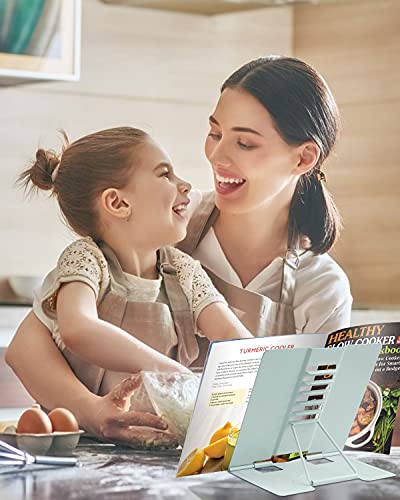 MSDADA Desk Book Stand Metal Reading Rest Book Holder Angle Adjustable Stand Document Holder Portable Sturdy Lightweight Bookstands-Textbooks Tablet Music Books Cook Recipe (Macaron Green) - color: Macaron Green