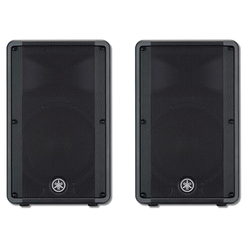 Yamaha DBR12 Pair of 12-Inch 1,000W Powered Loudspeakers Bundle — 131 dB SPL + FIR-X Tuning + D-Contour FOH/Monitor Switch for Mobile DJ, Wedding, Live Band, House of Worship