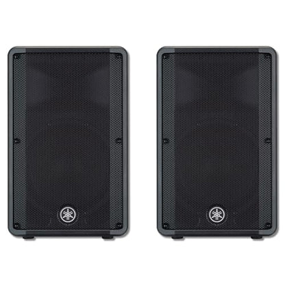 Yamaha DBR12 Pair of 12-Inch 1,000W Powered Loudspeakers Bundle — 131 dB SPL + FIR-X Tuning + D-Contour FOH/Monitor Switch for Mobile DJ, Wedding, Live Band, House of Worship