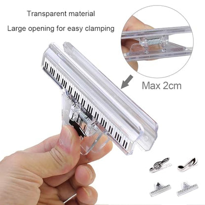 4 Pack Music Sheet Holder Clip, Non-Slip & Adjustable Page Clip for Piano Keyboard, Guitar, Stands - Portable Accessory for Musicians & Practice