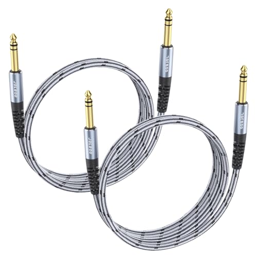 JOLGOO 1/4 Inch TRS Instrument Cable 3.3 FT 2-Pack, Quarter inch Audio Cable, 6.35 Balanced Interconnect Line for Electric Guitar, Bass, Keyboard, Mixer, Amplifier, Speaker, Electric Mandolin - color: Grey, size: 3.3 Feet, style: TRS Cable 2-Pack