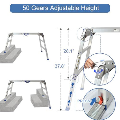 Adjustable Work Platform (47"x20") Ultra-Wide Portable Folding Aluminum Work Platform 330 Lbs Capacity 50 Gear Adjustable Height 27.5 to 37 inches | Portable Folding, 330 Lbs Capacity, 50 Gear Adjustable Height 27.5 to 37 inches - size: Adjustable 20"(W)