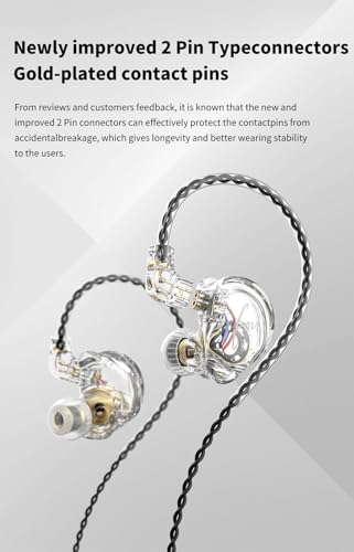 FEDAI TRN CS4 in Ear Monitor Earphone, TRN in-Ear Earbuds with 10mm Dual Magnet Dynamic Driver and New Silicon-Crystal Composite Over Ear Headset with Detachable 2 Pin 0.75MM Cable(with mic,Clear) - size: With mic