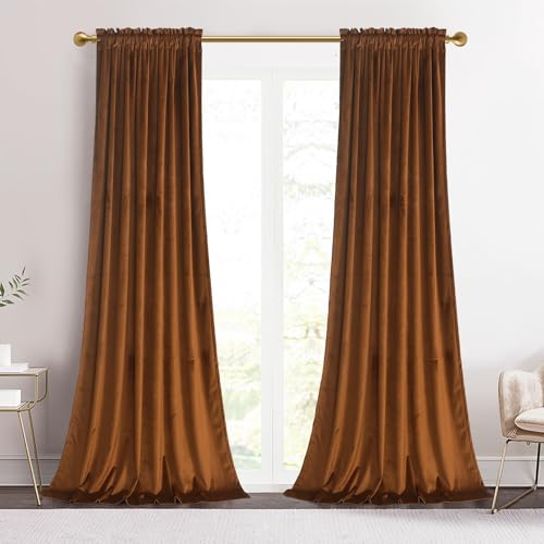 Roslynwood Brown Velvet Curtain 84 inches Long - Curtains Block Light Rod Pocket Thermal Insulated Window Panels Drapes for Living Room/Bed Room, W52 x L84, 2 Panels - color: Brown, size: 52"W x 84"L (Pack of 2)