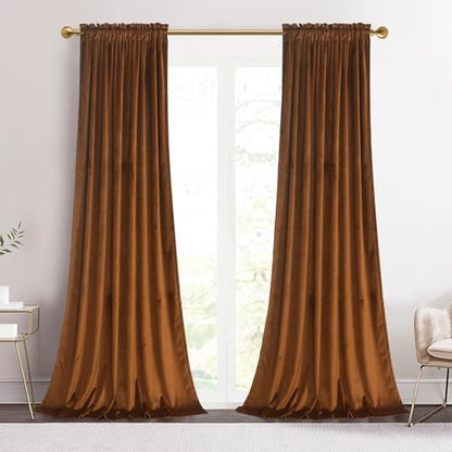 Roslynwood Brown Velvet Curtain 84 inches Long - Curtains Block Light Rod Pocket Thermal Insulated Window Panels Drapes for Living Room/Bed Room, W52 x L84, 2 Panels - color: Brown, size: 52"W x 84"L (Pack of 2)