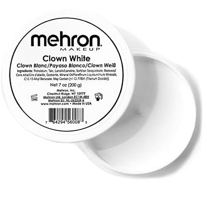Mehron Makeup Clown White - 7 oz, Full Coverage Cream Face & Body Paint | Ultra White, Highly Pigmented, Long-Wear Makeup for Cosplay, Clowning, Halloween, & Theater. Cruelty Free & Made in the USA. - size: 7 Ounce (Pack of 1)