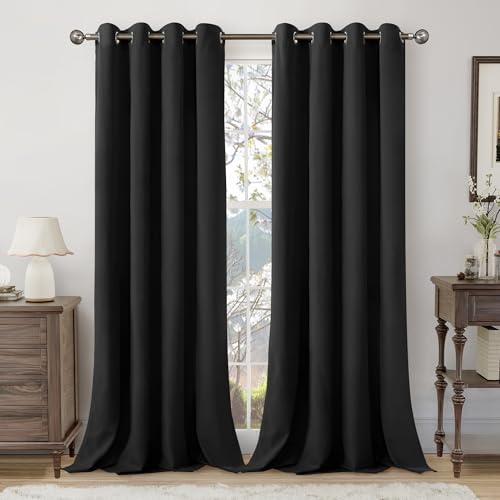 YoungsTex Black Velvet Blackout Curtains with Grommet 84 Inch Long 2 Panels | Room Darkening Drapes for Bedroom Living Room Privacy, 52 X 84 Inch - color: Black, size: 52"W x 84"L (Pack of 2)