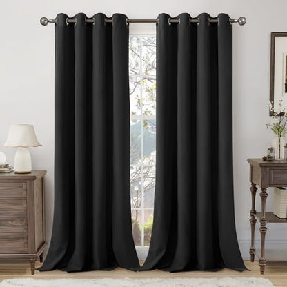 YoungsTex Black Velvet Blackout Curtains with Grommet 84 Inch Long 2 Panels | Room Darkening Drapes for Bedroom Living Room Privacy, 52 X 84 Inch - color: Black, size: 52"W x 84"L (Pack of 2)