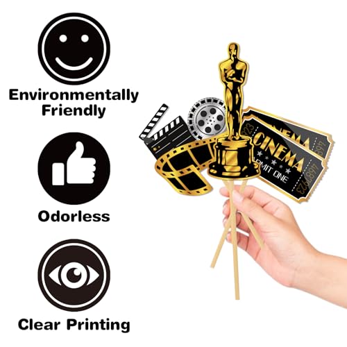 32Pcs Hollywood Photo Booth Props Kit, Movie Night Theater Red Carpet Cutouts Launch Oscars Cards Table Toppers Birthday Party Favors Supplies Large Size