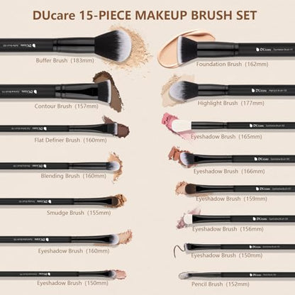 DUcare Makeup Brush Set Professional, 12 pcs Makeup Brushes, Premium Cruelty-Free Synthetic Fiber Hair, Travel Make up Brushes Set with Case (Black) - color: black with case