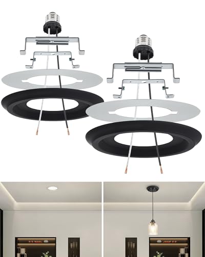 Luvkczc 2-Pack Recessed Can Light Conversion Kit for 5" and 6" Ceiling Fixtures - Pendant/Hanging Light Upgrade, Includes E26 Socket, Mounting Bracket, Round Ceiling Plate（Black） - color: Black+2pcs