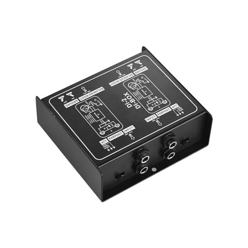 DI-2 Audio DI Box Passive Audio Direct Injection Box Low Noise Guitar Bass DI TRS 2 Channel Audio Converter Multi-purpose Mixer Audio with 1/4'' TRS Input & Output Jacks