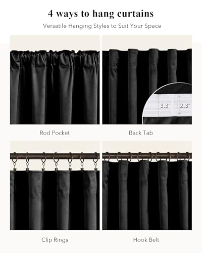 StangH Blackout Black Velvet Curtains for Home Theater, W42 x L90, 2 Panels - color: Black, size: 42"W x 90"L (Pack of 2)