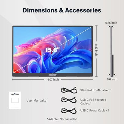 InnoView 15.6-Inch Portable Monitor 2K QHD 1440p 120hz Monitor 100% sRBG, USB-C/HDMI, External Mmonitor for Laptop MacBook/Switch/PS5/Xbox (Adapter Not Included) - size: 15.6 inches