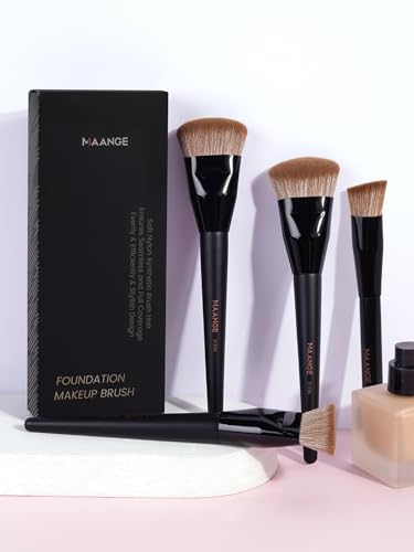 MAANGE Makeup Brushes 4 Pcs Makeup Brush Set for Foundation Concealer Contour Liquid Blending Face Kabuki Makeup Brush Kit (Black) - color: Black