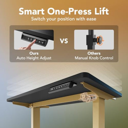 HUANUO 32" Small Electric Standing Desk Adjustable Height, 4 Memory Height Settings, Sit Stand Up Desk for Home Office & Computer Workstation, Black and Gold Frame | 176 Lbs Capacity, Rounded Corners, Wheel-Ready Feet, Compact Desktop, Apartment Workspace