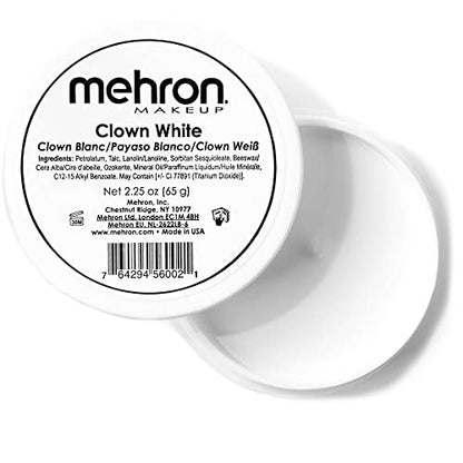 Mehron Makeup Clown White - 2.25 oz, Full Coverage Cream Face & Body Paint | Ultra White, Highly Pigmented, Long-Wear Makeup for Cosplay, Clowning, Halloween, & Theater. Cruelty Free & Made in the USA. - size: 2.25 Ounce (Pack of 1)