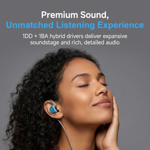 In Ear Monitor Headphones Hybrid 1BA+1DD HiFi Deep Bass IEM Earphones Blue - color: QT820-Blue no Mic