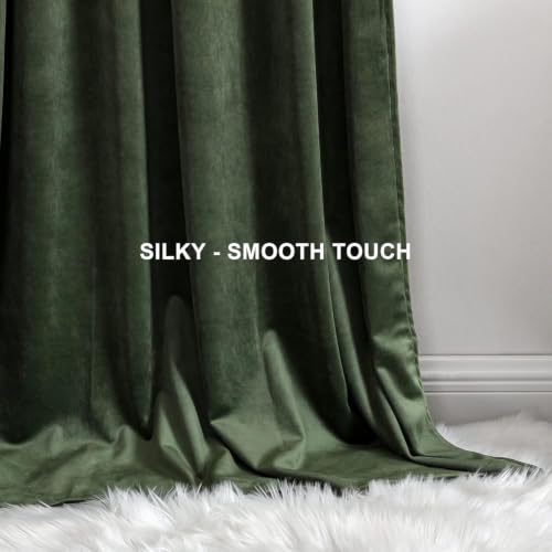 Benedeco Moss Green Velvet Blackout Curtains 52x84 Inch | Elegant Room Darkening Thermal Insulated Energy Saving Noise Reducing Velvet Window Drapes for Living Room, Bedroom - color: Moss Green, size: 52"W x 84"L (Pack of 2)