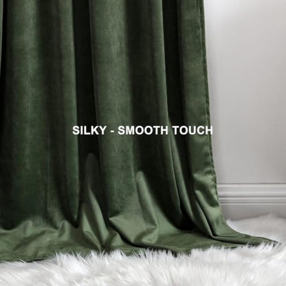 Benedeco Moss Green Velvet Blackout Curtains 52x84 Inch | Elegant Room Darkening Thermal Insulated Energy Saving Noise Reducing Velvet Window Drapes for Living Room, Bedroom - color: Moss Green, size: 52"W x 84"L (Pack of 2)